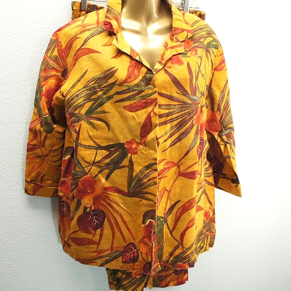 Chicos design vintage linen shirt/pants outfit size 3,2